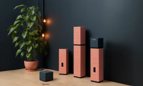 Modern Coral Telecommunication Device Set with Contrasting Blue Interface Unit Modern Coral Telecommunication Device Set with Contrasting Blue Interface Unit