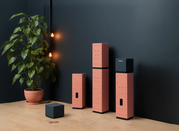 Modern Coral Telecommunication Device Set with Contrasting Blue Interface Unit Modern Coral Telecommunication Device Set with Contrasting Blue Interface Unit