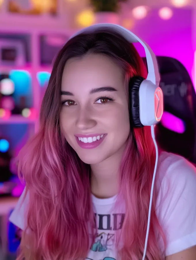 Smiling Woman with Headphones and Microphone Smiling Woman with Headphones and Microphone